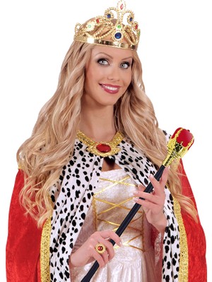 Ulugo Taşlı Altın Renk Prenses Tacı ve Kırmızı Kraliyet Prenses Asası (5224)