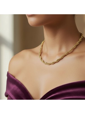 Lorivelle Kadın Kalın Singapur Zincir Çelik Kolye | 14K Altın Kaplama Kararmaz Lazer Kesim Burgu Model