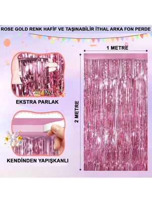 Ulugo Rose Gold Renk Ekstra Metalize Parlak Saçaklı Arka Fon Perde Ithal A Kalite 1x2 Metre (5224)