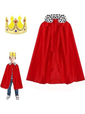 Ulugo Çocuk Boy Kral Pelerini 90 cm ve Yumuşak Eva Kral Tacı Altın Renk (5224)