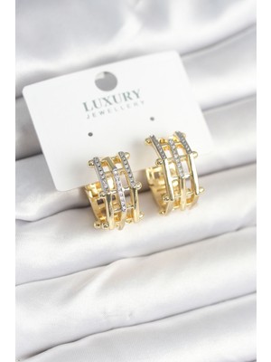 Ulugo Pirinç Gold Renk Taşlı Halka Kadın Küpe - Lisinya