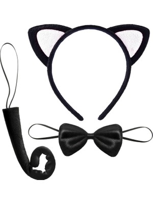 Ulugo Sevimli Kedi Kostüm Seti Kulak Papyon Kuyruk Beyaz Renk (5224)