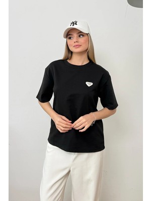 Giysa Kadın Bisiklet Yaka Aksesuar Detaylı 2ip T-Shirt Siyah - 26Y 26607