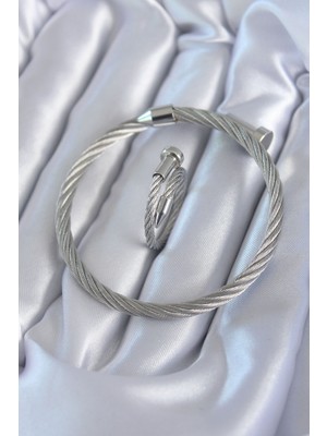 Ulugo 316L Çelik Gümüş Renk Sarmal Model Erkek Bileklik Yüzük Kombini - Lisinya