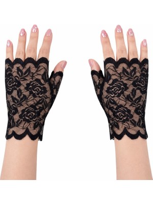 Pileli Store Pilelistore Siyah Dantel Parmaksız Kısa Eldiven