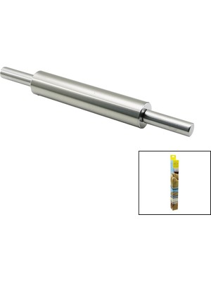 Ulugo Vocen Rolling Pin Çelik Metal Merdane - Hamur Rulosu Merdane: 25CM - Sap: 2X9CM =T.UZUNLUK:43CM (5224)