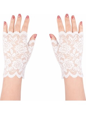 Pileli Store Pilelistore Beyaz Dantel Parmaksız Kısa Eldiven
