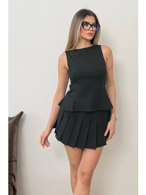 Giysa Kadın Bisiklet Yaka Dalgıç Kumaş Kolsuz Bluz Siyah - 2785