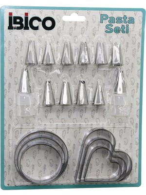 Ulugo 20PCS Pasta Süsleme Uç Seti= 12-Metal Kurabiye Kalıp Metal=3-Kalp - 3-Yuvarlak 2-Uç Tutucu Pls.adaptör (5224)