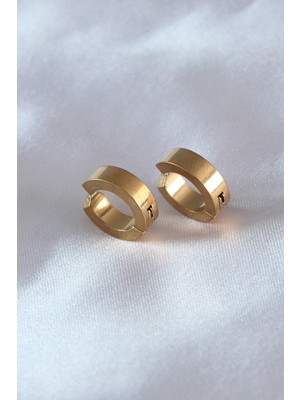 Ulugo 316L Çelik Gold Renk Sıkıştırmalı Erkek Küpe - Lisinya