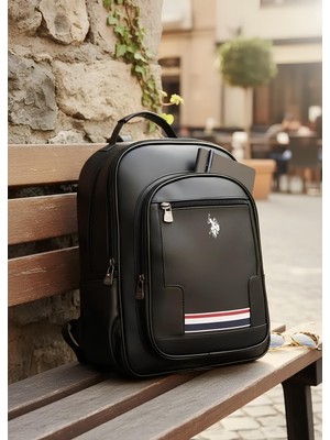 CLK Sports U.s. Polo Assn.  Vegan  Deri Laptop Bölmeli Sırt Çantası ve Omuz Askılı Çapraz Çanta - Siyah