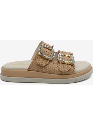 Greyder Kadın Krem Hakiki Deri Taşlı Terlik 5Y2WT59240