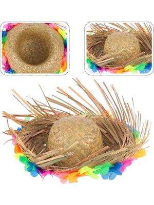 Mey İthalat Mey Ithalat® Naturel Renk Püsküllü Örme Hasır Hawaii Luau Aloha Şapka 13X36 cm