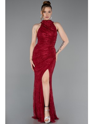 Abiyefon Halter Yaka Eldivenli Uzun Dantel Balık Abiye ABU5598