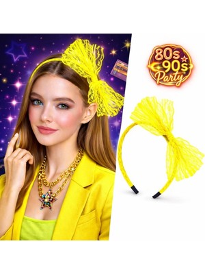 Ulugo 80’ler 90’lar Neon Sarı Dantel Taç Fiyonklu