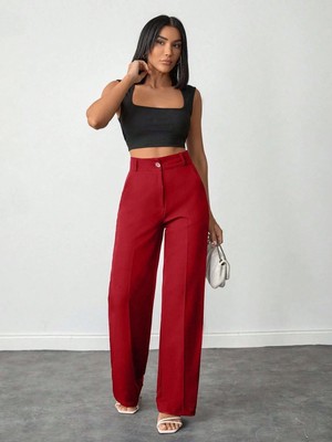 Hazel Kadın Kırmızı Pilesiz Palazzo Pantolon