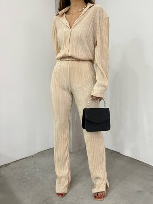 Modamorfo Plise Gömlekli Ikili Takım  -Bej
