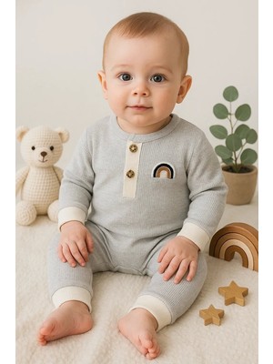 LTG Nova Waffle Gökkuşağı Nakışlı Erkek Bebek Tulumu