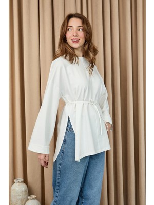 Puane Kadın Düşük Omuz Detaylı Bağlama Aksesuarlı Bluz