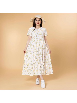 Baby Mom Anne Hamile Elbise Papatya Baskılı Bisiklet Yaka Short Sleeve Patiksiz