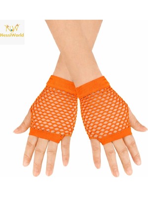 Senka Mey Ithalat® 80’ler 90’lar Retro Neon Turuncu File Parmaksız Kısa Eldiven 11 cm