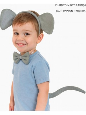 Senka Mey Ithalat® Fil Kostümü Aksesuar Seti 3 Lü - Taç Papyon Kuyruk