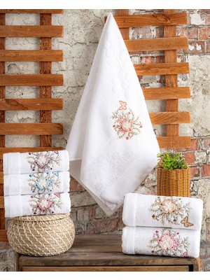 Hazangülü Collection Buldan Üretimi Çeyizlik Nakışlı Alya Kadife 6'lı El/yüz Havlusu I 50X90