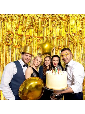 Senka Mey Ithalat® Altın Gold Renk Ekstra Metalize Parlak Saçaklı Arka Fon Perde Ithal A Kalite 1x2 Metre