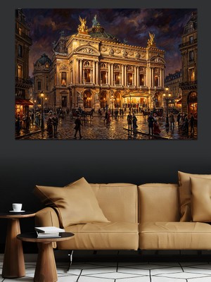 Tablomega Gece Işıkları Altında Tarihi Bina Dekoratif Kanvas - Mdf Ahşap Tablo