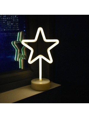 Senka Mey Ithalat® Yıldız Tasarımlı Neon LED Masa ve Gece Ası Dekoratif Işık