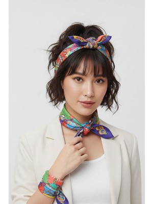 Deriderim İkigai City Serisi Amsterdam Özel Tasarım El Çizim Renkli Çok Fonksiyonlu Renkli Kare 45X45 Bandana