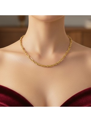 Lorivelle Kadın Valentino Zincir Çelik Kolye 45 cm | A Kalite Altın Kaplama Kararmaz Italyan Yassı Ezme Model