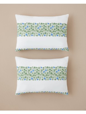 English Home Forest Blossom Kolay Ütülenir 2'li Yastık Kılıfı 50X70 cm Mavi - Yeşil