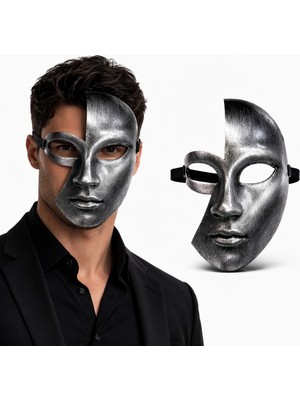 Senka Mey Ithalat® Antik Efektli Gümüş Yarım Yüz Plastik Parti Maskesi