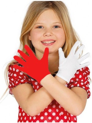 Senka Mey Ithalat® Gösteriler Için 1 Çift Kırmızı Beyaz Pandomim Eldiveni Çocuk Boy