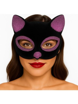 Mey İthalat Mey Ithalat® Siyah Renk Pembe Simli Süet Kaplama Kedi Maskesi 18X14 cm