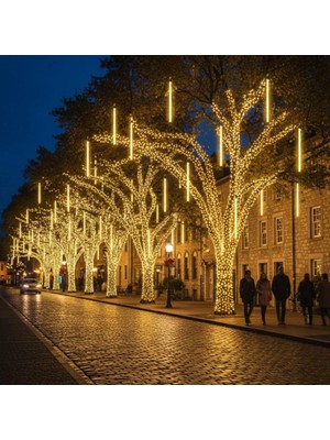 Senka Mey Ithalat® 10'lu 45 cm Plastik Meteor LED USB 2m Kablo Sarı Renk Ağaç Işığı – Renk Değiştiren Asm