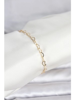 Mey İthalat Mey Ithalat® cm 14K Gold Renk Kalpli Zincir Model Kadın Bileklik