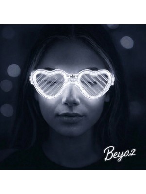 Mey İthalat Mey Ithalat® Beyaz LED Işıklı Kalp Gözlük – 3 Modlu Parti &amp; Glow Gözlüğü