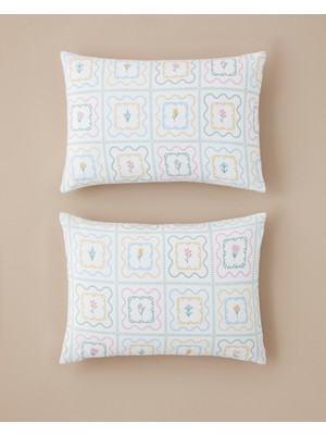 English Home Gentle Florals Kolay Ütülenir 2'li Yastık Kılıfı 50X70 cm Mavi - Pembe