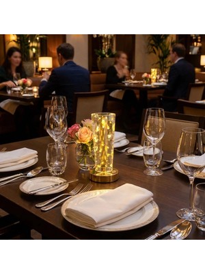 Senka Mey Ithalat® Silindirik Kristal Altın Toz Model LED Masa Ası – Gold Tabanlı, Dokunmatik, 3 Renk Iş