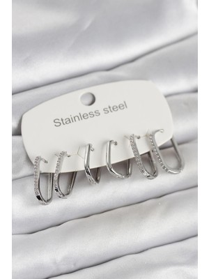 Skygo 316L Çelik Gümüş Renk 6'lı Set Geometrik Model Kadın Küpe - TJ-BKP11742