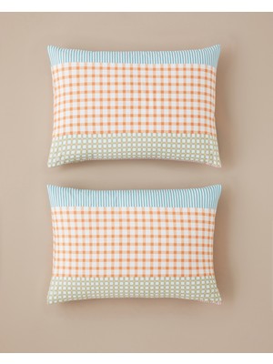 English Home Summer Grid Kolay Ütülenir 2'li Yastık Kılıfı 50x70 cm Turuncu