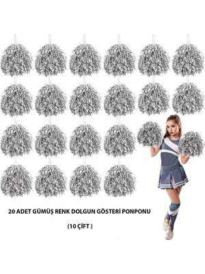 Mey İthalat Mey Ithalat® 10 Çift ( 20 Adet ) Gümüş Renk 23 Nisan 19 Mayıs 29 Ekim Okul Gösteri Ponponları