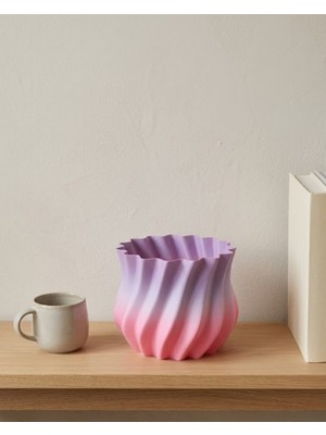 Kyops Pembe Lila Degrade Kıvrımlı 3D Vazo Estetik Ev Ofis Dekoru - Lisinya