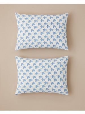 English Home Blue Bouquet Kolay Ütülenir 2'li Yastık Kılıfı 50X70 cm Mavi - Bej
