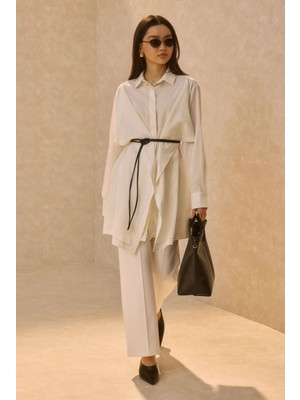 Geniş Parçalı Tasarım Gömlek Ekru