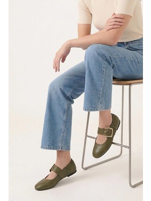 Ziya, Kadın Hakiki Deri Babet 1611022Z2759 Haki