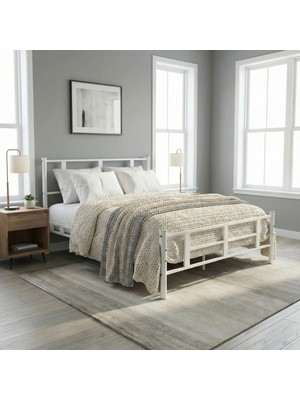 Decofer Karma Çift Kişilik Beyaz Metal Karyola