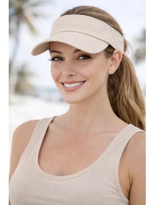 Unisex Krem Uv Korumalı Tenis Şapkası – Ayarlanabilir Cırt Cırtlı